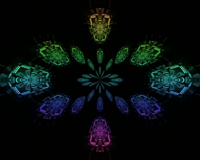 Neontunnel Regnbåge Kaleidoskop Blomma VJ Loop 5:4 industriell 60fps Skärmsläckare