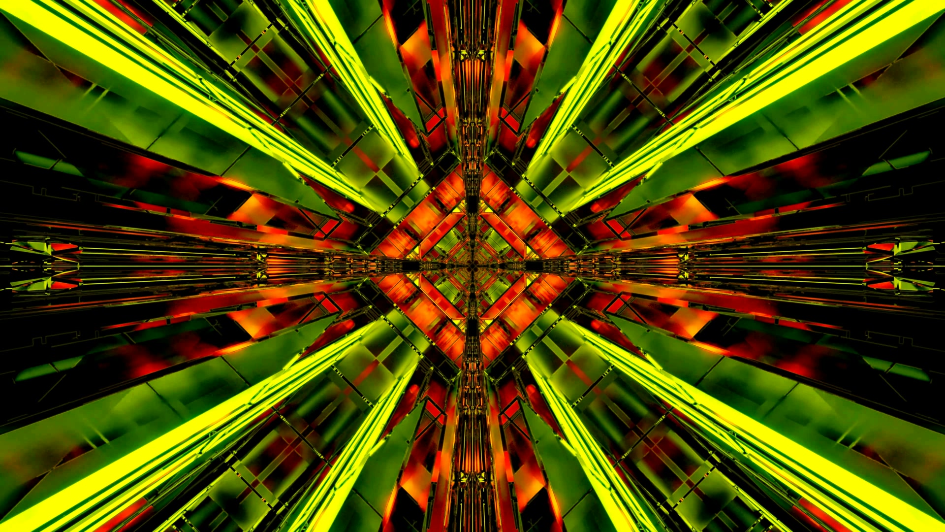 Tunnel za Neon Kijani Nyekundu Kaleidoscope 4K UHD 60fps screensaver Vj loop