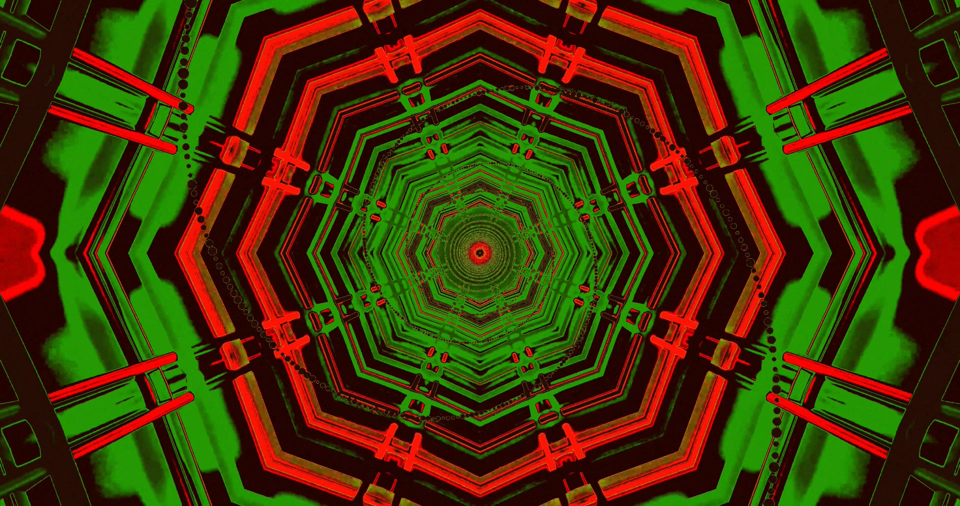 Neon Tunnel Kijani Nyekundu Octagon Hifadhi Skrini 4K UHD 60fps VJ Loop