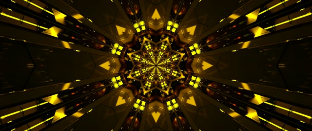 Tuneli ya Neon Dhahabu Star Kaleidoscope Vj Loop 2.39:1 Cinemascope 60fps Screensaver