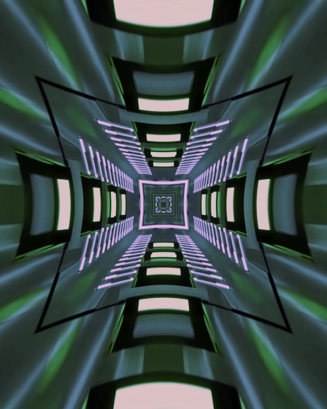 Tunnel ya Neon VJLoops | Kijani Pinki Mirrored Square Vortex | 4:5 Instagram 60fps Hifadhi ya Skrini