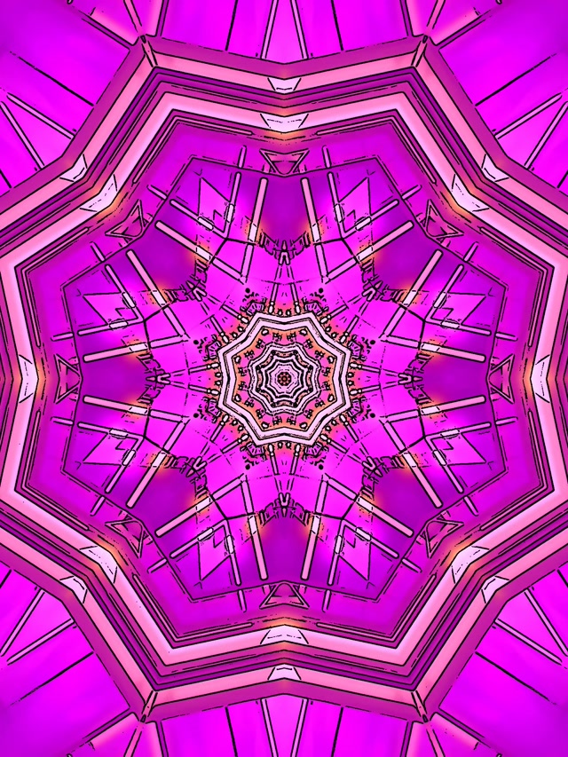 Tunnel ya Neon Waridi Kaleidoscope Star Vj Loop 3:4 iPad Portrait 60fps Screensaver