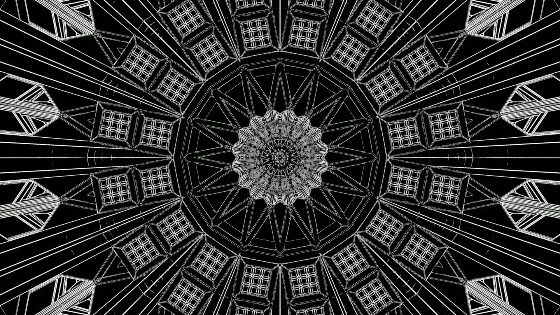 ดำ ขาว อุโมงค์นีออน Mandala Screensaver 4K UHD 60fps VJ Loop