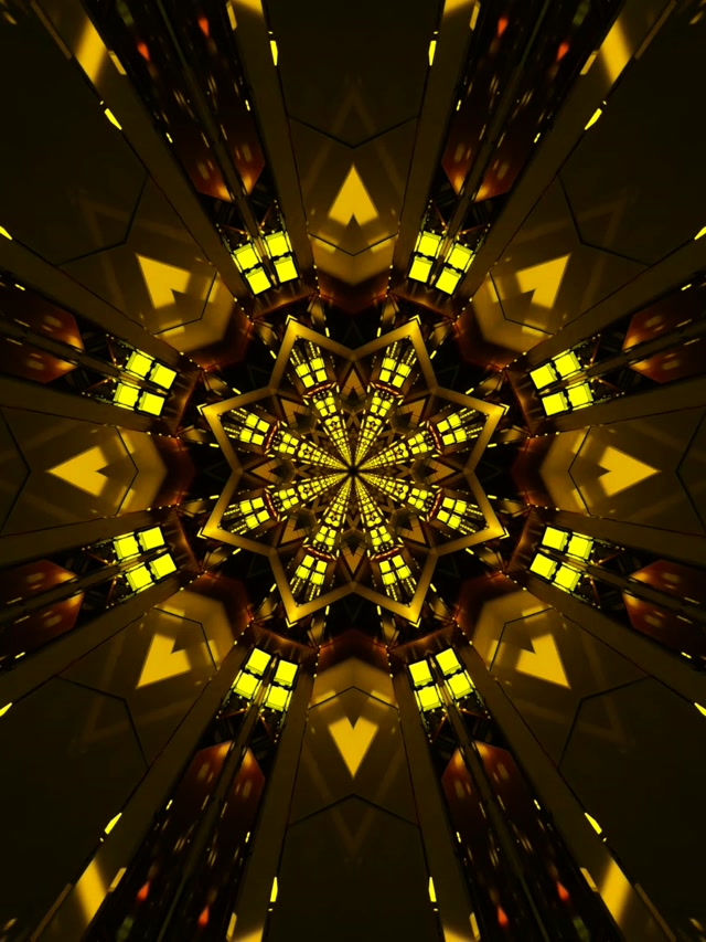 อุโมงค์นีออนทองดาว Kaleidoscope VJ Loop 3:4 iPad Portrait 60fps Screensaver