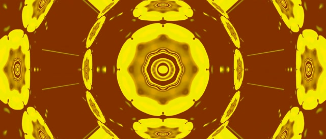 อุโมงค์นีออน Kaleidoscope Mandala สีทอง VJ Loop 21:9 Ultrawide 60fps Screensaver