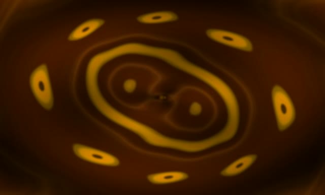 Golden Neon Tunnel with Glowing Eyes 5:3 Wide 60fps VJ Loop Screensaver