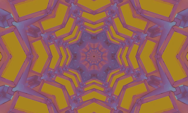 อุโมงค์นีออน Kaleidoscope ม่วง ทอง 5:3 wide 60fps Screensaver VJ Loop