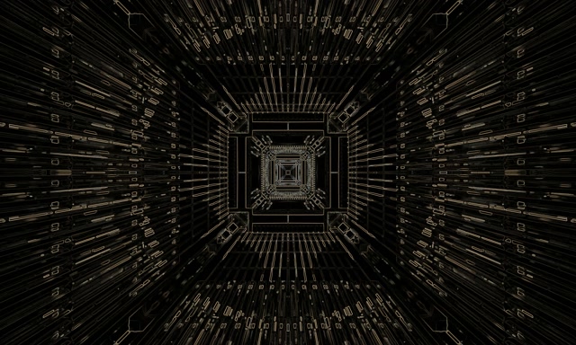 Neon Tunnel Golden Circuit Grid VJ Loop 5:3 กว้าง 60fps ตัวรักษาหน้าจอ