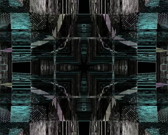 5:4 industrial neon tunnel vj loop 60fps screensaver mirrored cyan vortex