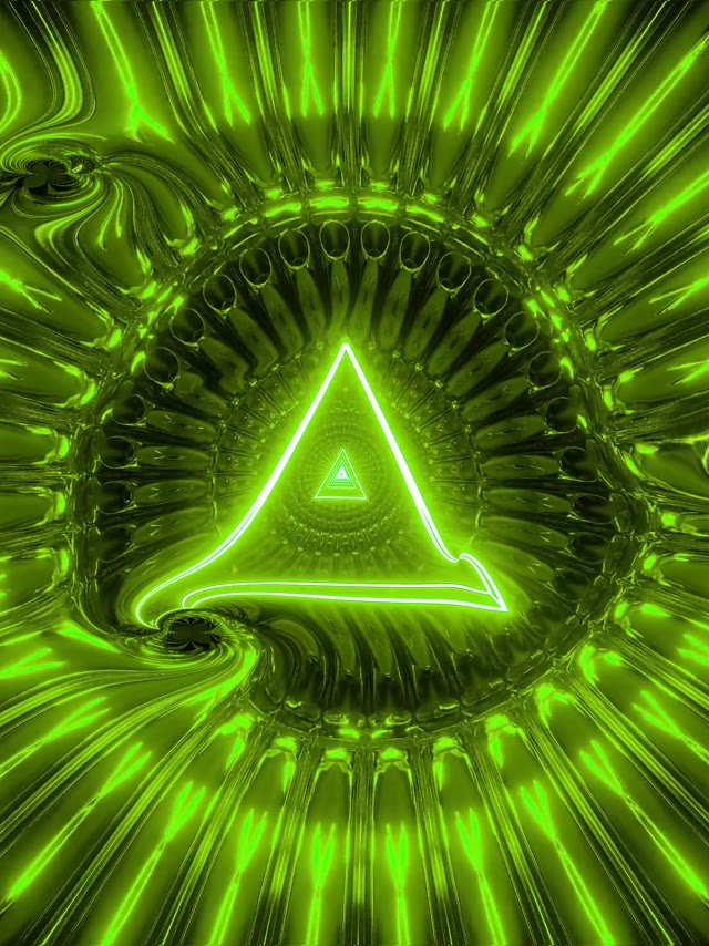 SCHRITT 1: Das Bild zeigt einen leuchtend grünen Neon-Tunnel mit geometrischen Formen - einem