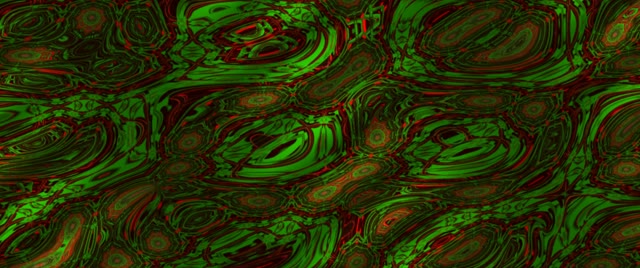 SCHRITT 1: Das Bild zeigt abstrakte, swirling Formen in leuchtend grüner, rot und goldener Farbe.