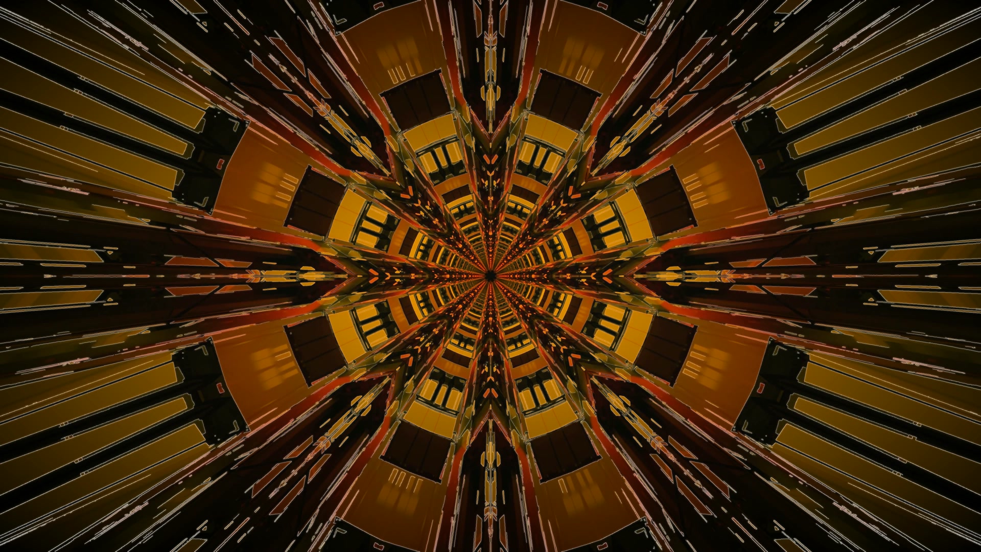 Golden Neon Tunnel Kaleidoscope Screensaver 4k UHD 60fps VJ Loop