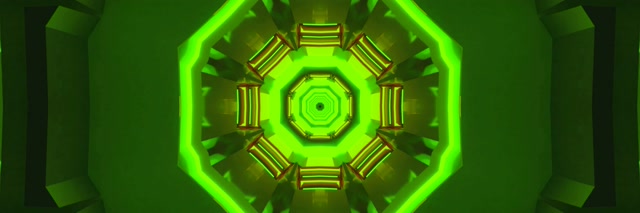 Đường Hầm Neon Xanh Lá Bát Giác Kaleidoscope VJLoop 3:1 Triple Wide 60fps Screensaver
