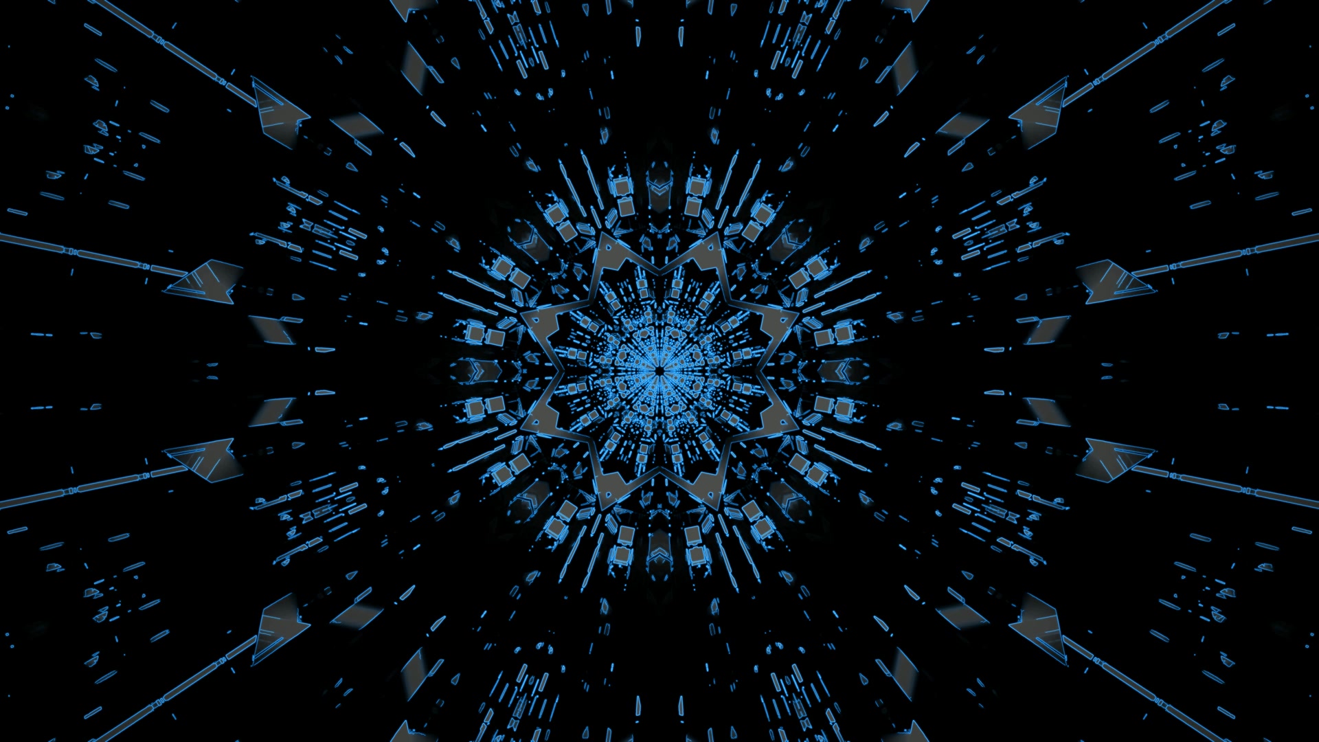 蓝色霓虹隧道万花筒屏保 4K UHD 60fps VJ Loop