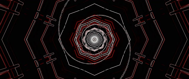 霓虹隧道八角形漩涡红色 VJ Loop 2.39:1 电影宽屏 60fps 屏保